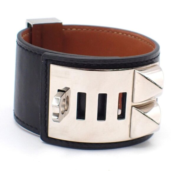 HERMES Collier de Chien Bracelet Bangle Leather Black Size S France 76RL692 - Picture 9 of 14